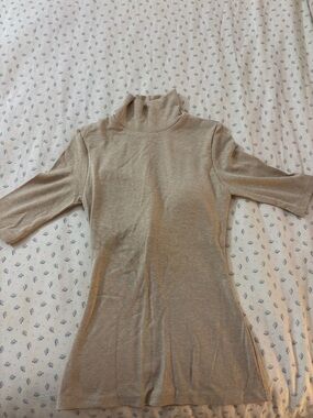 Essential Turtleneck Elbow Length Sleeve Brami - Natural Calico